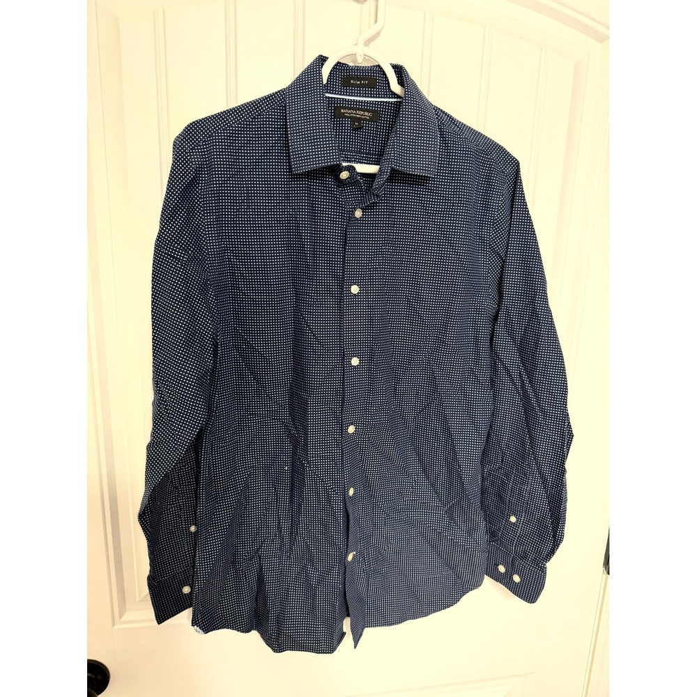 Banana Republic Button Down Mens M Blue Slim Fit Non-Iron Micro Check Shirt